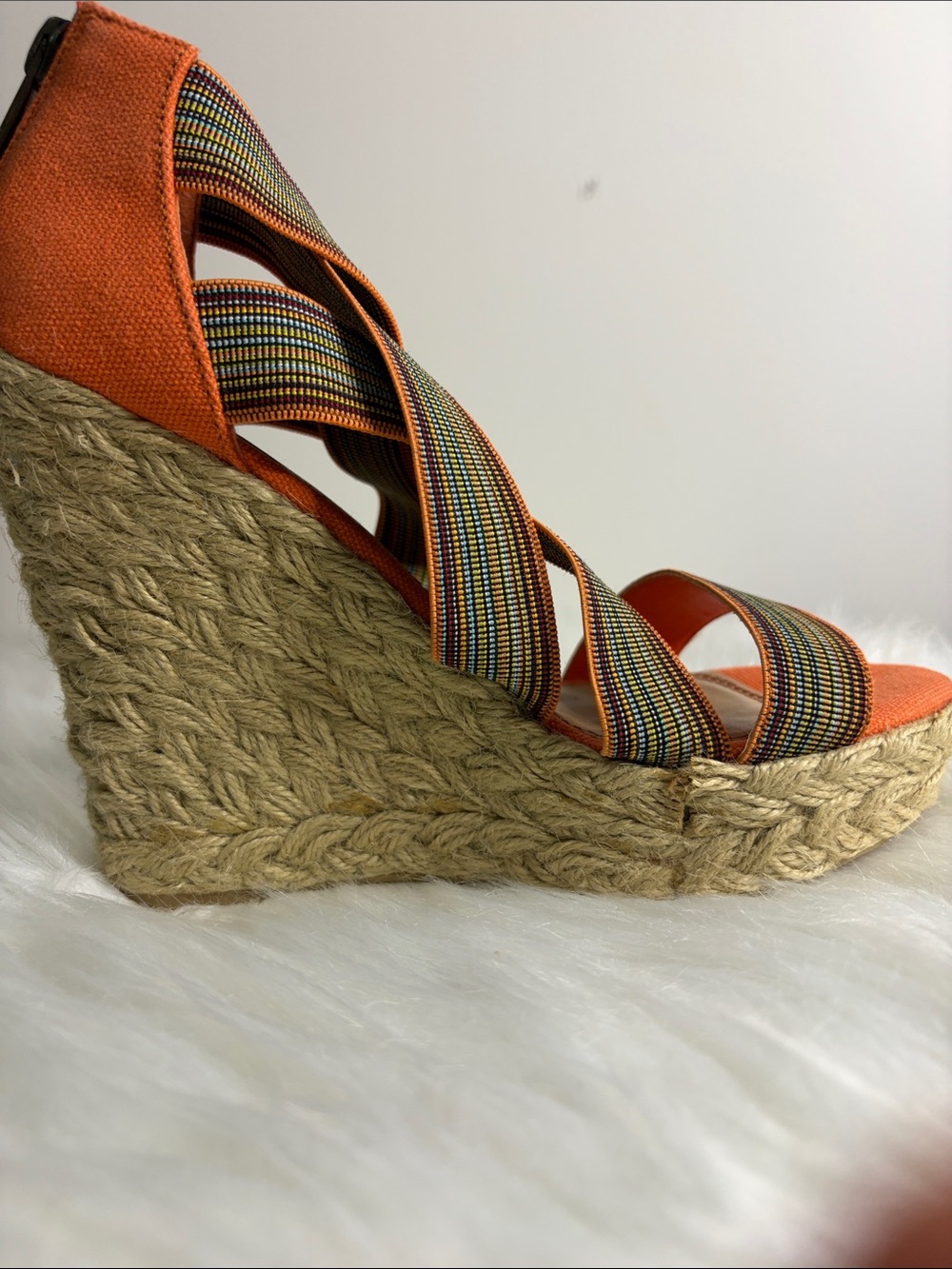 Aldo Orange Striped Crisscross Espadrille Wedges Size 36